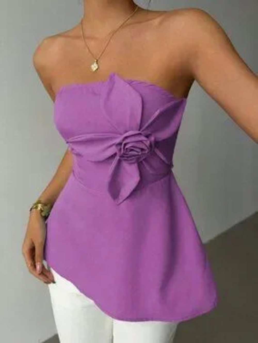 Purple Casual Women's Elegant 3d Floral Asymmetrical Hem Tube Top Party
